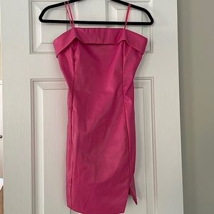 Vegan leather strapless pink mini dress